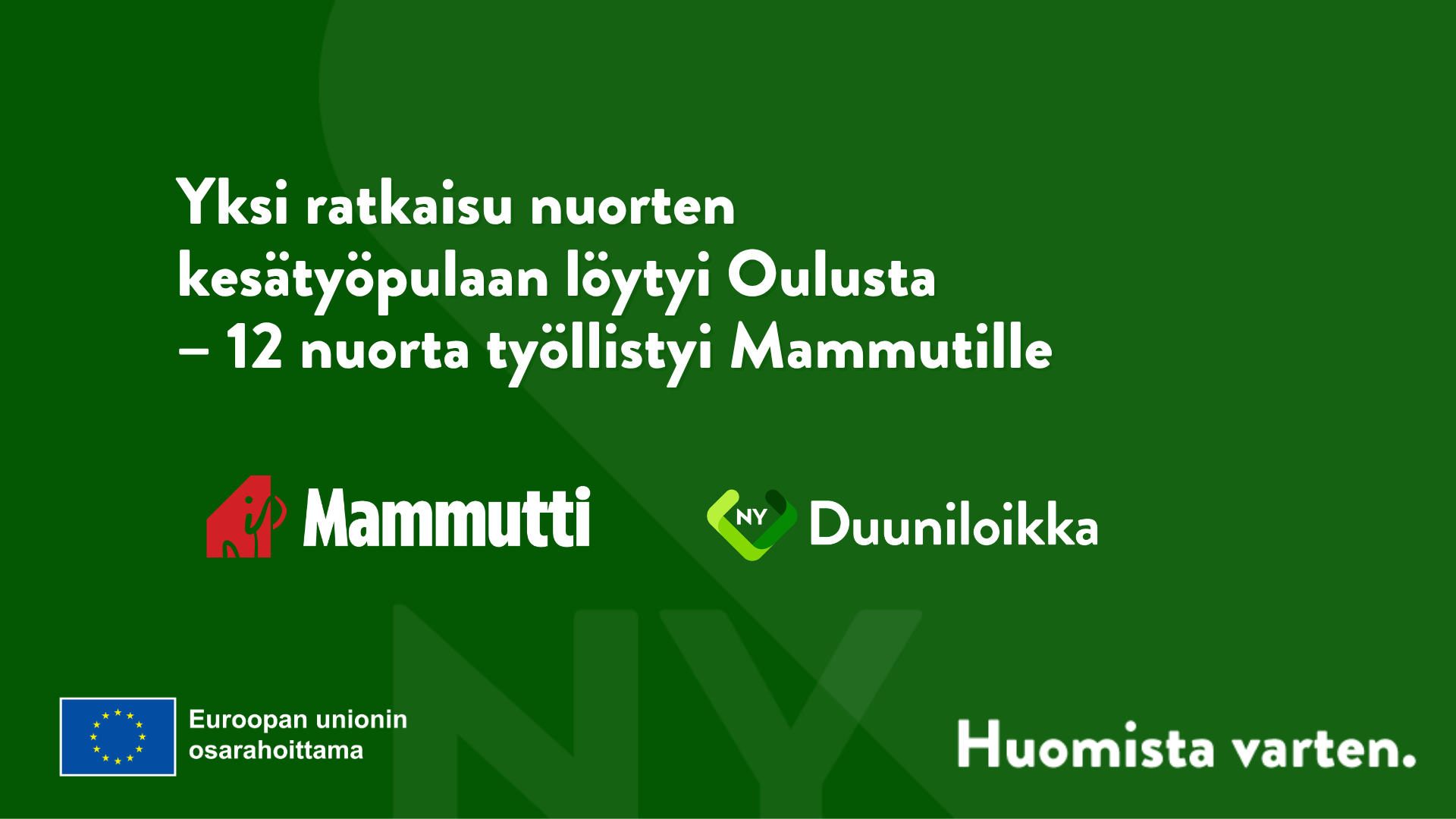 Mammutti Oy:n ja Duuniloikka-hankkeen sekä Euroopan unioni logot vihreällä pohjalla.